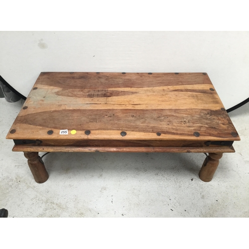 255 - ACASIA WOOD IRON BANDED COFFEE TABLE H 16