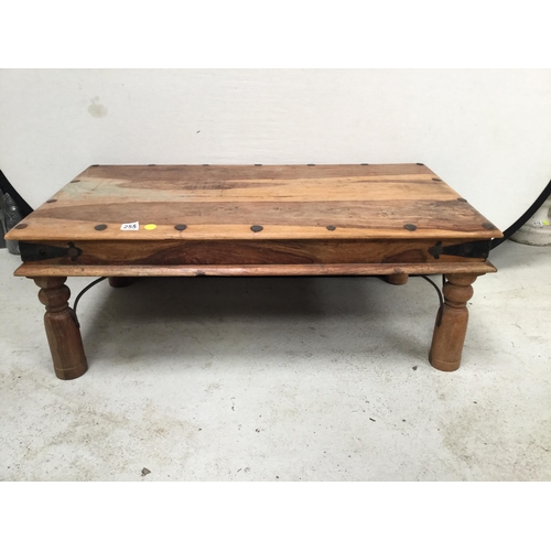 255 - ACASIA WOOD IRON BANDED COFFEE TABLE H 16