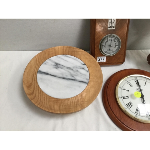 277 - 2 MODERN BAROMETERS ART DECO BAROMETER, LAZY SUSAN AND A WALL CLOCK