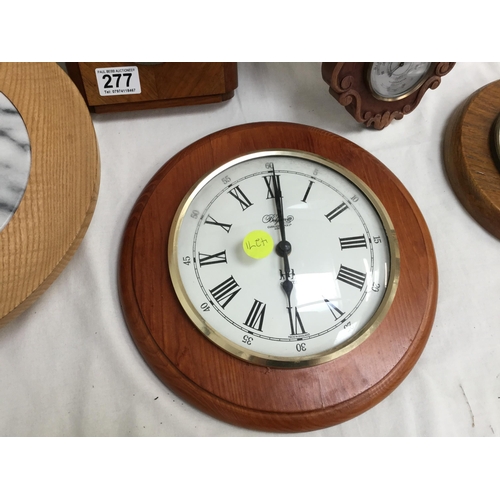 277 - 2 MODERN BAROMETERS ART DECO BAROMETER, LAZY SUSAN AND A WALL CLOCK