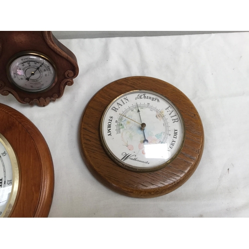 277 - 2 MODERN BAROMETERS ART DECO BAROMETER, LAZY SUSAN AND A WALL CLOCK