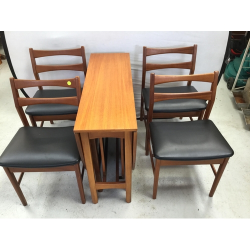 278 - RETRO TEAK DROP LEAF DINING TABLE AND 4 MATCHING CHAIRS H 28