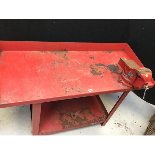 288 - METAL WORKSHOP BENCH COMPLETE WITH HEAVY DUTY VICE H 38