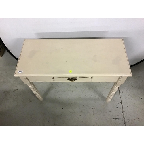 339 - PAINTED MAHOGANY SIDE TABLE WITH SINGLE DRAWER ON 4 TURNED LEGS H 31