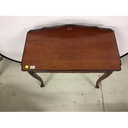 341 - REPRODUCTION MAHOGANY EFFECT CONSOLE TABLE  WITH SINGLE DRAWER ON CABRIOLE LEGS - (HANDLE MISSING) H... 