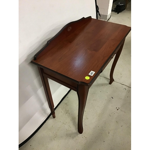 341 - REPRODUCTION MAHOGANY EFFECT CONSOLE TABLE  WITH SINGLE DRAWER ON CABRIOLE LEGS - (HANDLE MISSING) H... 