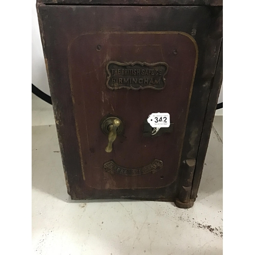 342 - SMALL VICTORIAN SAFE WITH BRASS FITTINGS COMPLETE WITH KEY THE BRITISH SAFE COMPANY BIRMINGHAM H 20