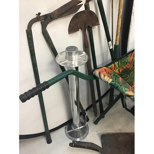 201 - FOLDING WHEELBARROW AND GARDEN TOOLS ETC