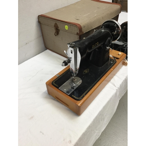 236 - VINTAGE ALFA ELECTRIC SEWING MACHINE IN CASE AND VINTAGE HAND SEWING MACHINE NO CASE