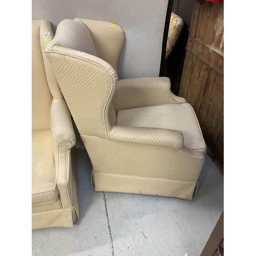 351 - PAIR OF MATCHING UPHOLSTERED WINGBACK ARMCHAIRS