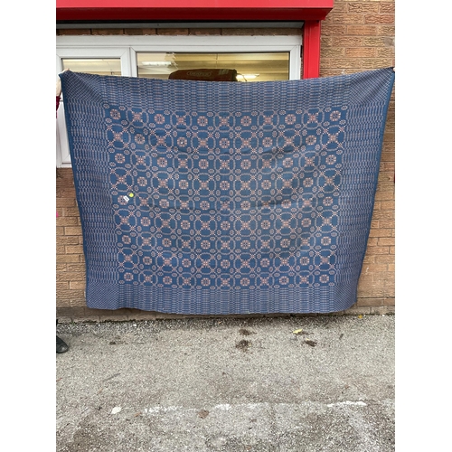 354 - BLUE PATTERNED WELSH BLANKET NOT BADGED