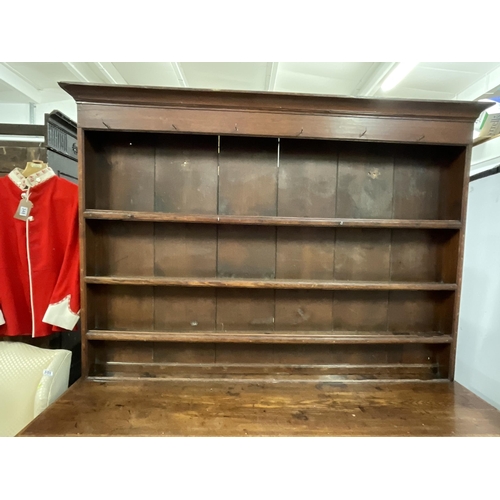 356 - EARLY OAK DRESSER WITH PLATE RACK BACK BASE WITH 3 DRAWERS OVER 3 DOORS