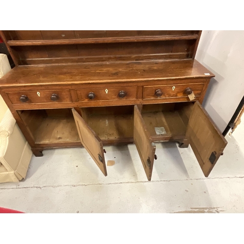 356 - EARLY OAK DRESSER WITH PLATE RACK BACK BASE WITH 3 DRAWERS OVER 3 DOORS