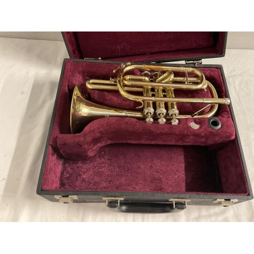 361 - CASED MILITARY TRUMPET NO MOUTHPIECE