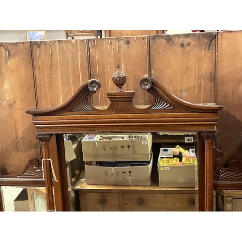 362 - VICTORIAN MIRROR BACK SIDEBOARD WITH TURNED FINIAL DECORATION BASE 2 DRAWERS OVER 2 CARVED PANEL DOO... 