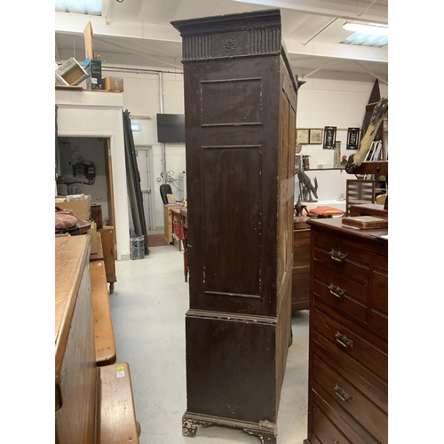 363 - VICTORIAN PINE HOUSE KEEPERS CUPBOARD WITH 2 DOORS OVER 3 LONG DRAWERS ON BRACKET FEET - H86