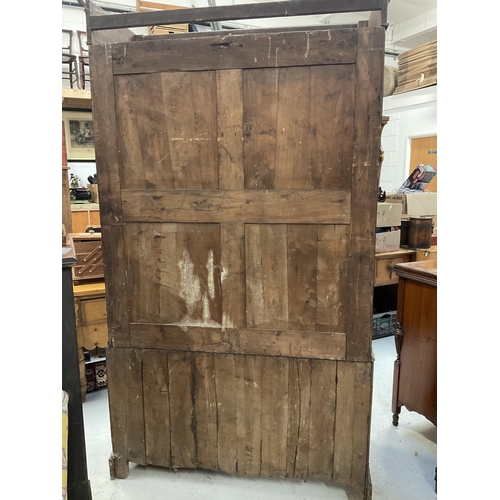 363 - VICTORIAN PINE HOUSE KEEPERS CUPBOARD WITH 2 DOORS OVER 3 LONG DRAWERS ON BRACKET FEET - H86