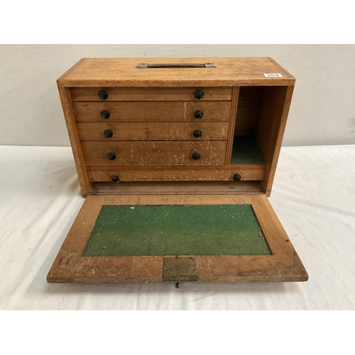 369 - VINTAGE OAK ENGINEERS BOX FITTED WITH DRAWERS COMPLETE WITH KEY -H13