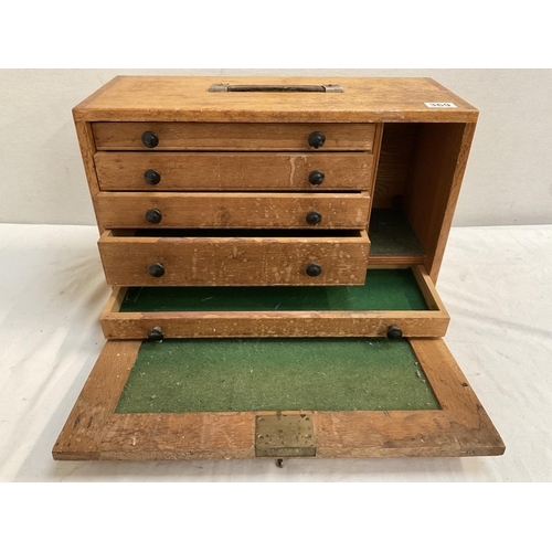 369 - VINTAGE OAK ENGINEERS BOX FITTED WITH DRAWERS COMPLETE WITH KEY -H13