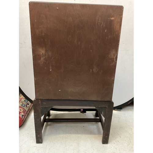 370 - VINTAGE OAK BUREAU WITH DROP DOWN FLAP OVER 2 DRAWERS ON TURNED BULBOUS AND STRETCHERD LEGS -H39