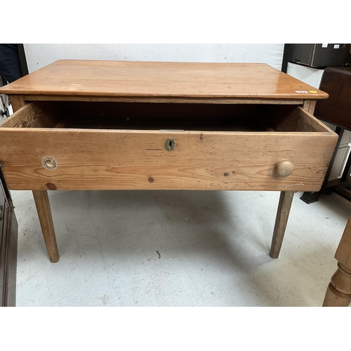 387 - VICTORIAN STRIPPED PINE DAIRY TABLE WITH DRAWER - H30