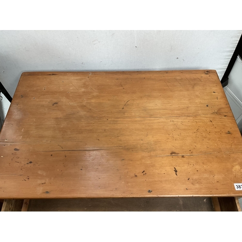 387 - VICTORIAN STRIPPED PINE DAIRY TABLE WITH DRAWER - H30