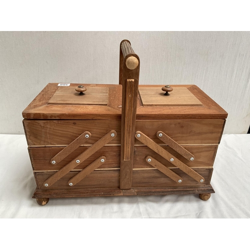 388 - VINTAGE CANTILEVER SEWING BOX OF LARGE PROPORTIONS