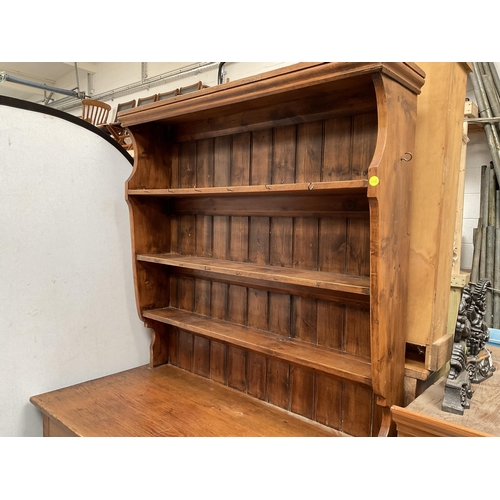 396 - VICTORIAN STRIPPED PINE DRESSER WITH  RACK- BASE  2 DRAWERS -H80