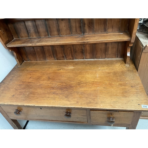 396 - VICTORIAN STRIPPED PINE DRESSER WITH  RACK- BASE  2 DRAWERS -H80