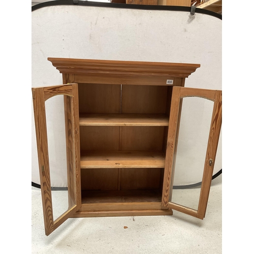 400 - VICTORIAN STRIPPED PITCH PINE 2 DOOR GLASS CABINET H 42