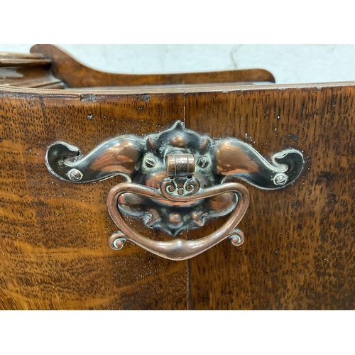 417 - ART NOUVEAU MAHOGANY COAL BOX WITH CARVED  PULL DOWN PANEL DOOR COMPLETE WITH METAL LINER - H24