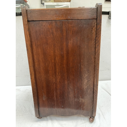 417 - ART NOUVEAU MAHOGANY COAL BOX WITH CARVED  PULL DOWN PANEL DOOR COMPLETE WITH METAL LINER - H24