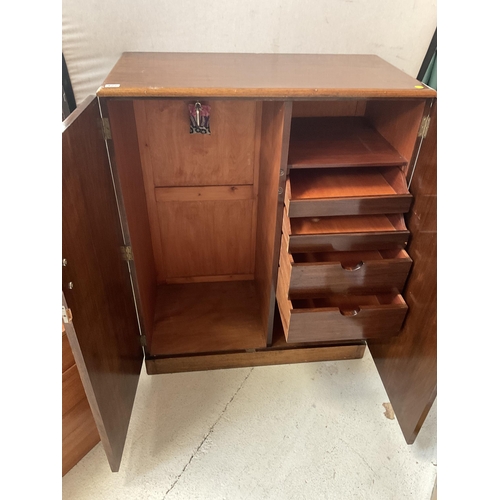 427 - VINTAGE MAHOGANY TALLBOY WITH 2 DOORS FITTED WITH DRAWERS AND SLIDES ALL HANGING COMPARTMENT - H48