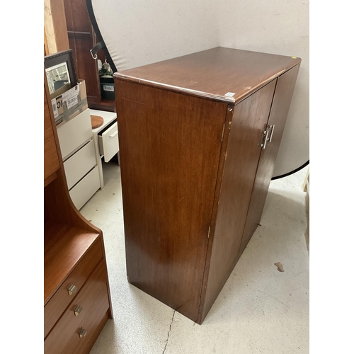 427 - VINTAGE MAHOGANY TALLBOY WITH 2 DOORS FITTED WITH DRAWERS AND SLIDES ALL HANGING COMPARTMENT - H48