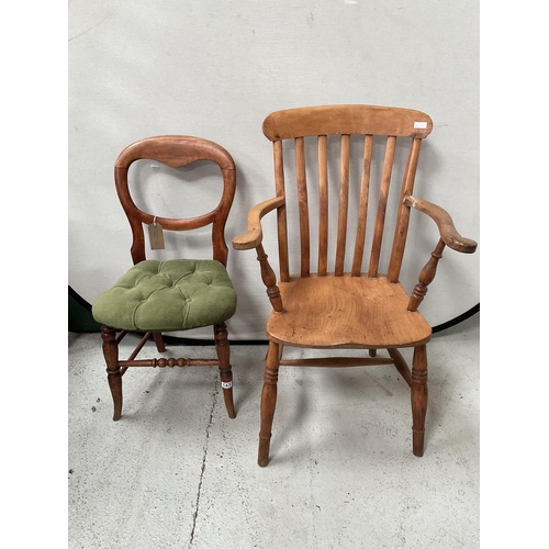 143 - VICTORIAN FARMHOUSE KITCHEN CHAIR AND A MAHOGANY CHAIR