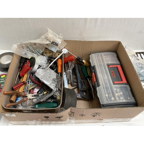 383 - BOX OF HARDWARE TO INCLUDE TOOLBOX HEAVY DUTY STAPLER ETC
C.O.D H32