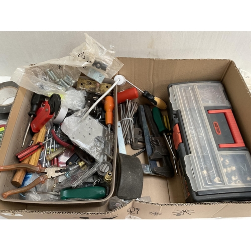 383 - BOX OF HARDWARE TO INCLUDE TOOLBOX HEAVY DUTY STAPLER ETC
C.O.D H32