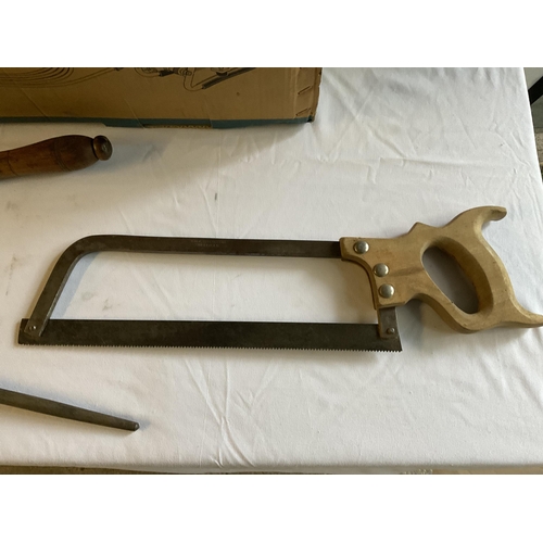 23 - VICTORIAN SOLID STEEL CHOPPER, VICTORIAN STEEL AND A BONE SAW