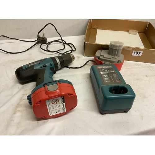 107 - MAKITA 18V TWIN BATTERY RECHARGABLE DRILL