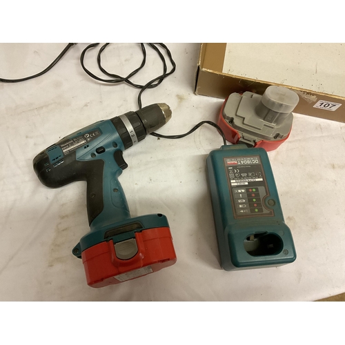 107 - MAKITA 18V TWIN BATTERY RECHARGABLE DRILL