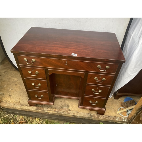 302 - HAND MADE MAHOGANY LADIES WRITING DESK WITH 7 DRAWERS AND CENTER CUPBOARD COMPLETE WITH KEYS - H31