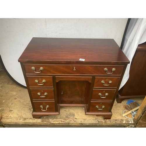 302 - HAND MADE MAHOGANY LADIES WRITING DESK WITH 7 DRAWERS AND CENTER CUPBOARD COMPLETE WITH KEYS - H31