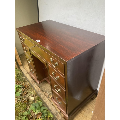 302 - HAND MADE MAHOGANY LADIES WRITING DESK WITH 7 DRAWERS AND CENTER CUPBOARD COMPLETE WITH KEYS - H31