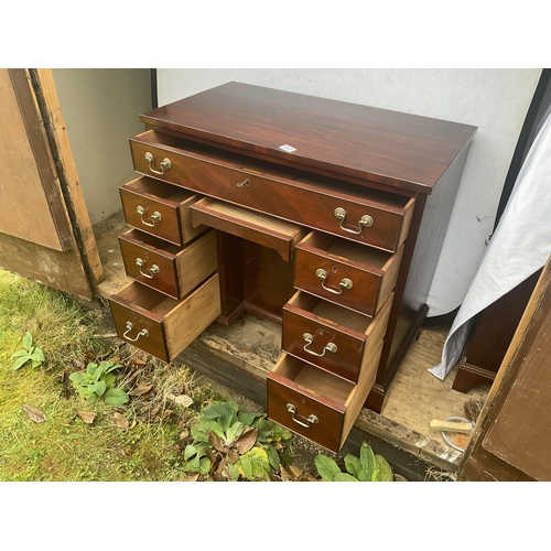 302 - HAND MADE MAHOGANY LADIES WRITING DESK WITH 7 DRAWERS AND CENTER CUPBOARD COMPLETE WITH KEYS - H31