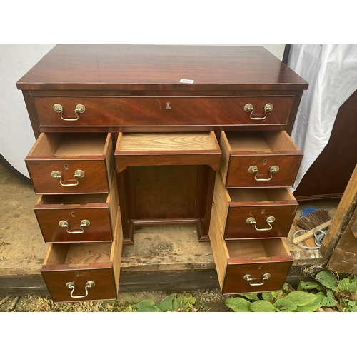 302 - HAND MADE MAHOGANY LADIES WRITING DESK WITH 7 DRAWERS AND CENTER CUPBOARD COMPLETE WITH KEYS - H31