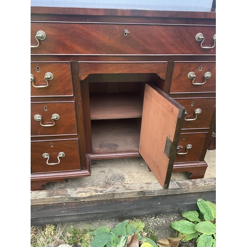 302 - HAND MADE MAHOGANY LADIES WRITING DESK WITH 7 DRAWERS AND CENTER CUPBOARD COMPLETE WITH KEYS - H31