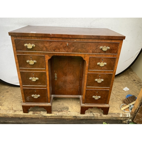 305 - HAND MADE WALNUT  LADIES WRITING DESK WITH 7 DRAWERS AND CENTER CUPBOARD COMPLETE WITH KEYS - H30