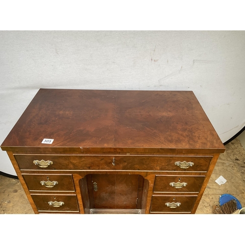 305 - HAND MADE WALNUT  LADIES WRITING DESK WITH 7 DRAWERS AND CENTER CUPBOARD COMPLETE WITH KEYS - H30