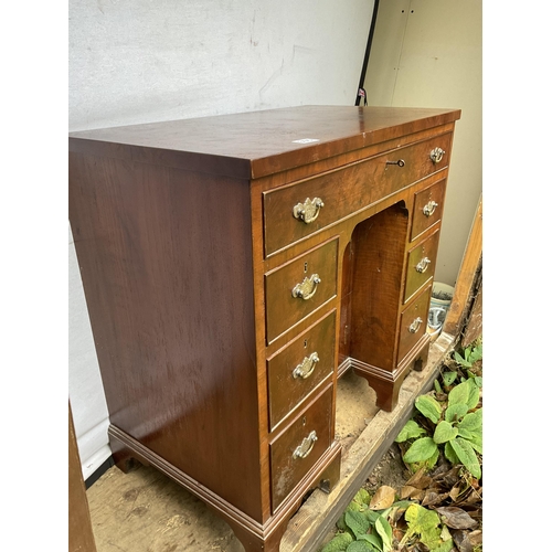 305 - HAND MADE WALNUT  LADIES WRITING DESK WITH 7 DRAWERS AND CENTER CUPBOARD COMPLETE WITH KEYS - H30