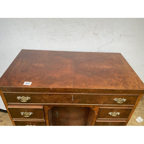 305 - HAND MADE WALNUT  LADIES WRITING DESK WITH 7 DRAWERS AND CENTER CUPBOARD COMPLETE WITH KEYS - H30